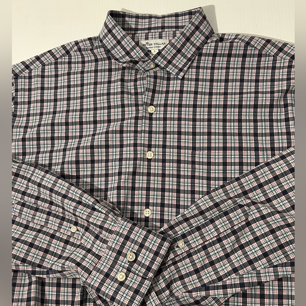 Peter Millar summer comfort plaid button front shirt large